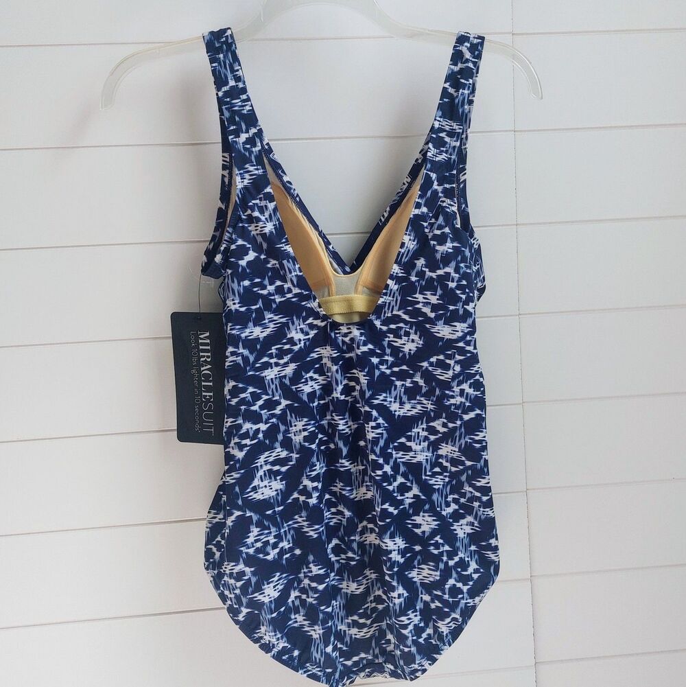 Miraclesuit Surpice Warp Soft Cup Swimsuit Women's 14 Blue Shirred Sides NEW! - Picture 2 of 7